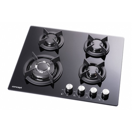 Plita incorporabila Concept PDV7160, Gaz, 4 zone de gatit, Aprindere electrica, Gratare de fonta, 60 cm, Sticla neagra