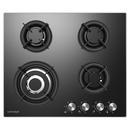 Plita incorporabila Concept PDV7160, Gaz, 4 zone de gatit, Aprindere electrica, Gratare de fonta, 60 cm, Sticla neagra
