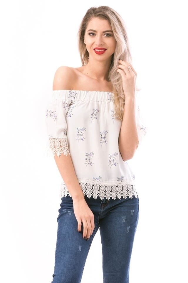 Bluza dama topfits zenda, Alb imprimeu floral