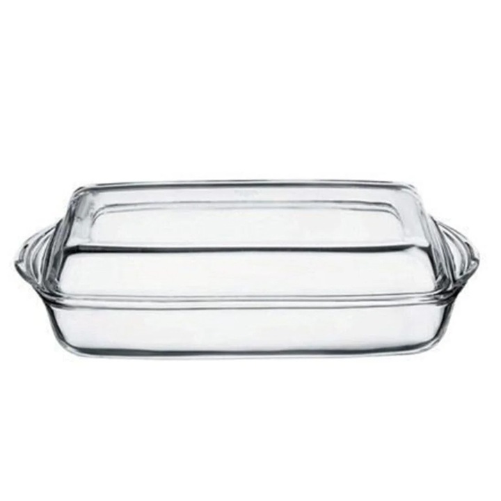 Oгнеупорна тенджера Pasabahce Borcam, с капак правоъгълна, вместимост 1.950л, 336х190мм, Borcam