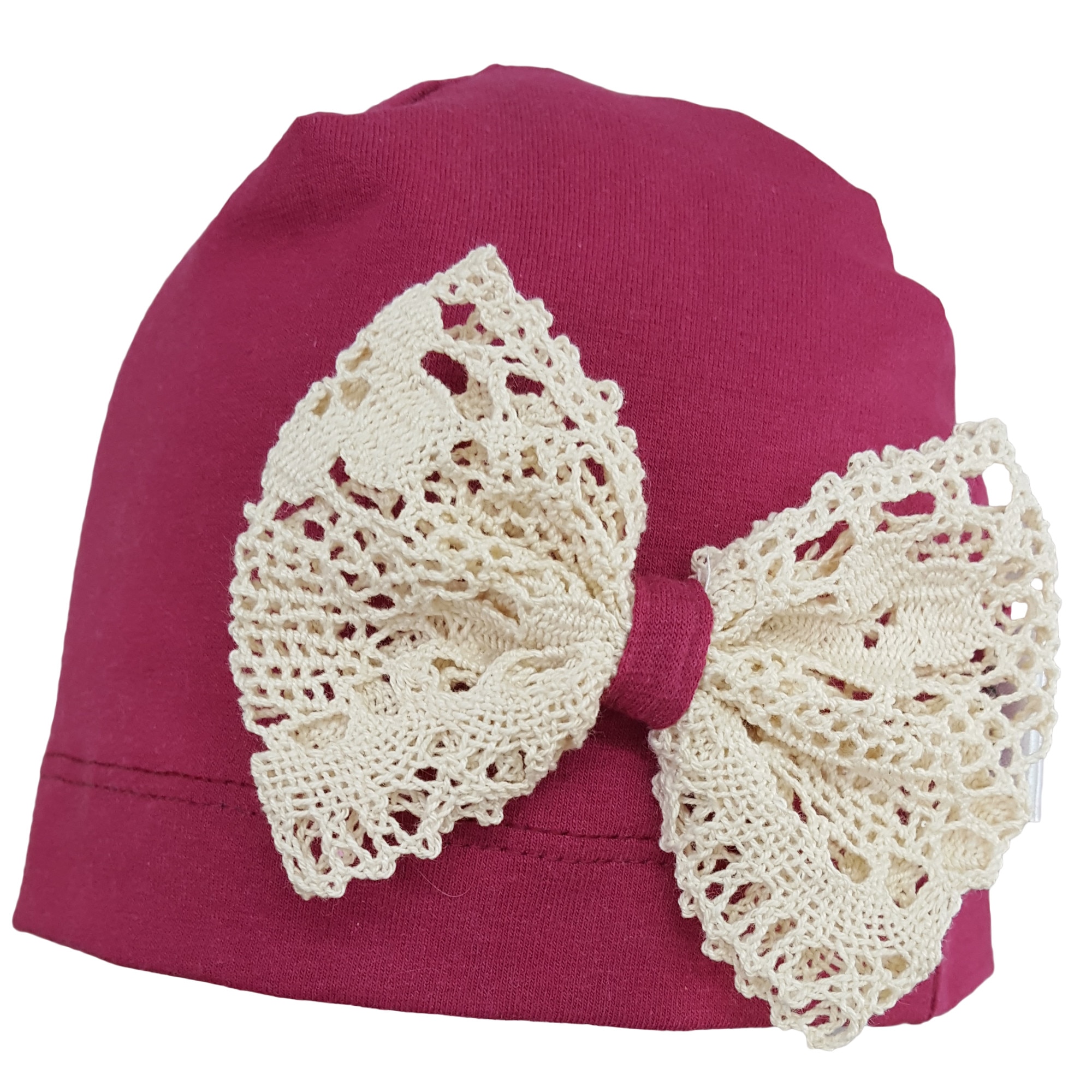 Fes Mic Pitic C130 cu fundita din dantela crosetata, Grena, 46 cm