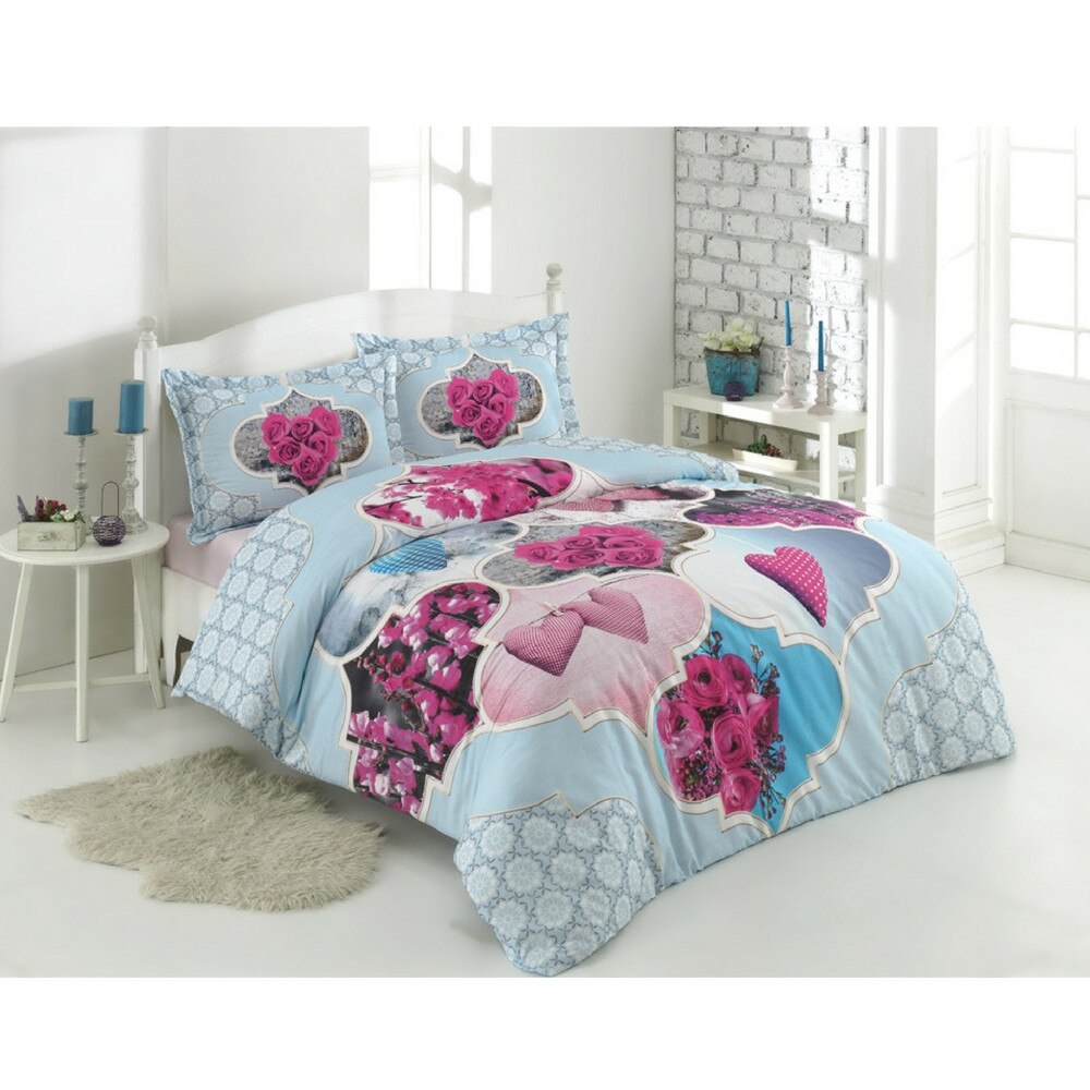 Lenjerie de pat bumbac 100% LUISA, pentru pat 2 persoane, 4 piese, 200x220 / 50x70, bumbac ranforce