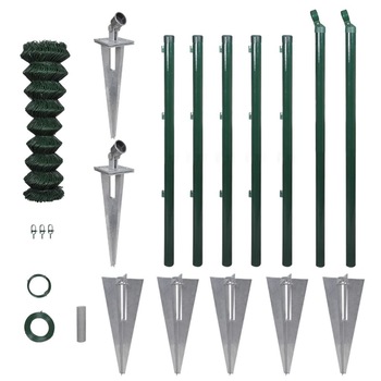 Set panou de gard din otel, cu stalpi pivot si accesorii montare, vidaXL, Verde, 1.0 x 15 m Set panou de gard din otel, cu stalpi pivot si accesorii montare, vidaXL, Verde, 1.0 x 15 m