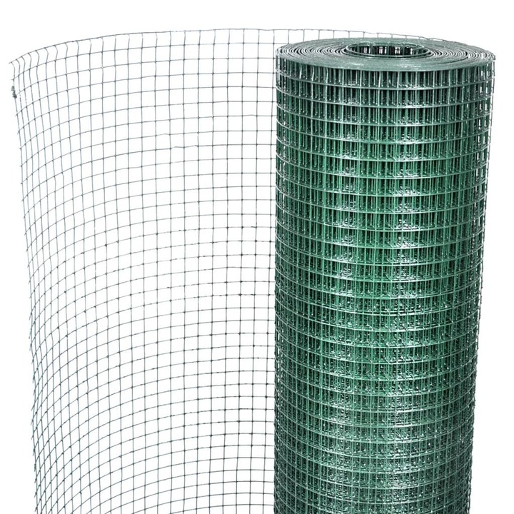 Оградна мрежа от стомана с PVC изолация vidaXL, 1 x 25 м, С мрежа 16 x 16 мм, Зелен