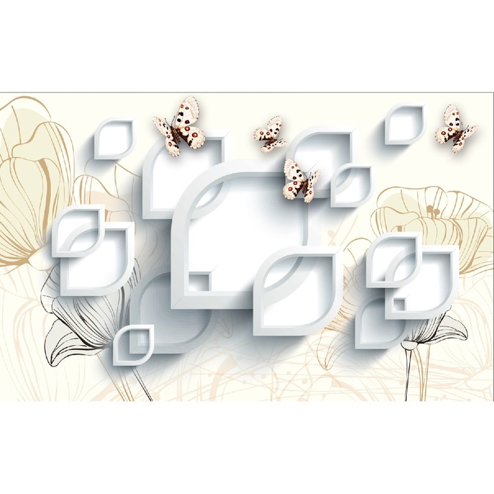 Fototapet Bujori, fluturi, maci, 400 x 250 cm