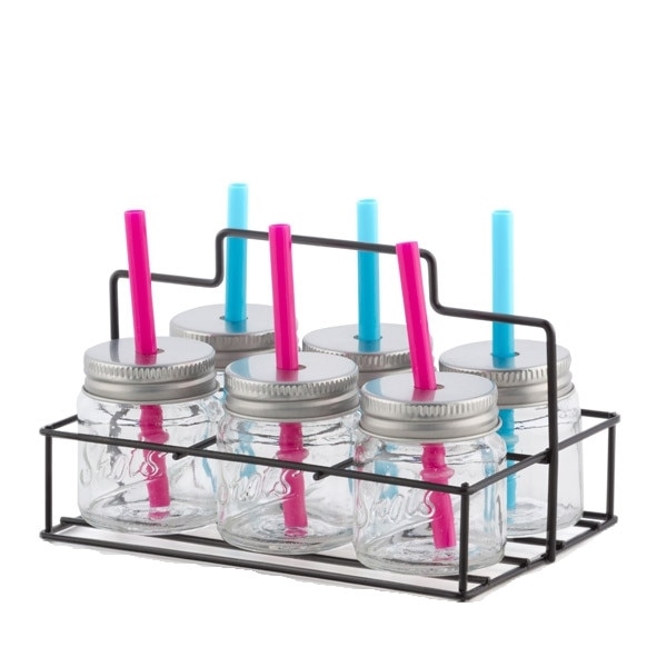 Set Pahare pentru Shot-uri cu Capace, Paie si Cos Metalic Wagon Trend