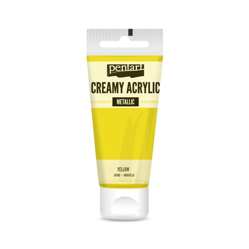 Vopsea acrilica cremoasa metalizata Pentart - galben, 60 ml