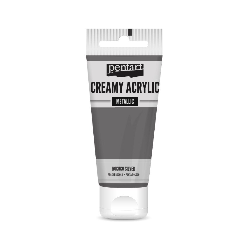 Vopsea acrilica cremoasa metalizata Pentart - argint rococo, 60 ml