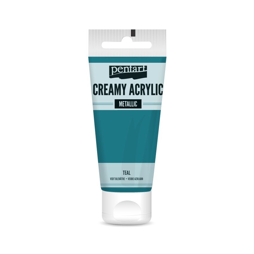 Vopsea acrilica cremoasa metalizata Pentart - albastru verzui, 60 ml