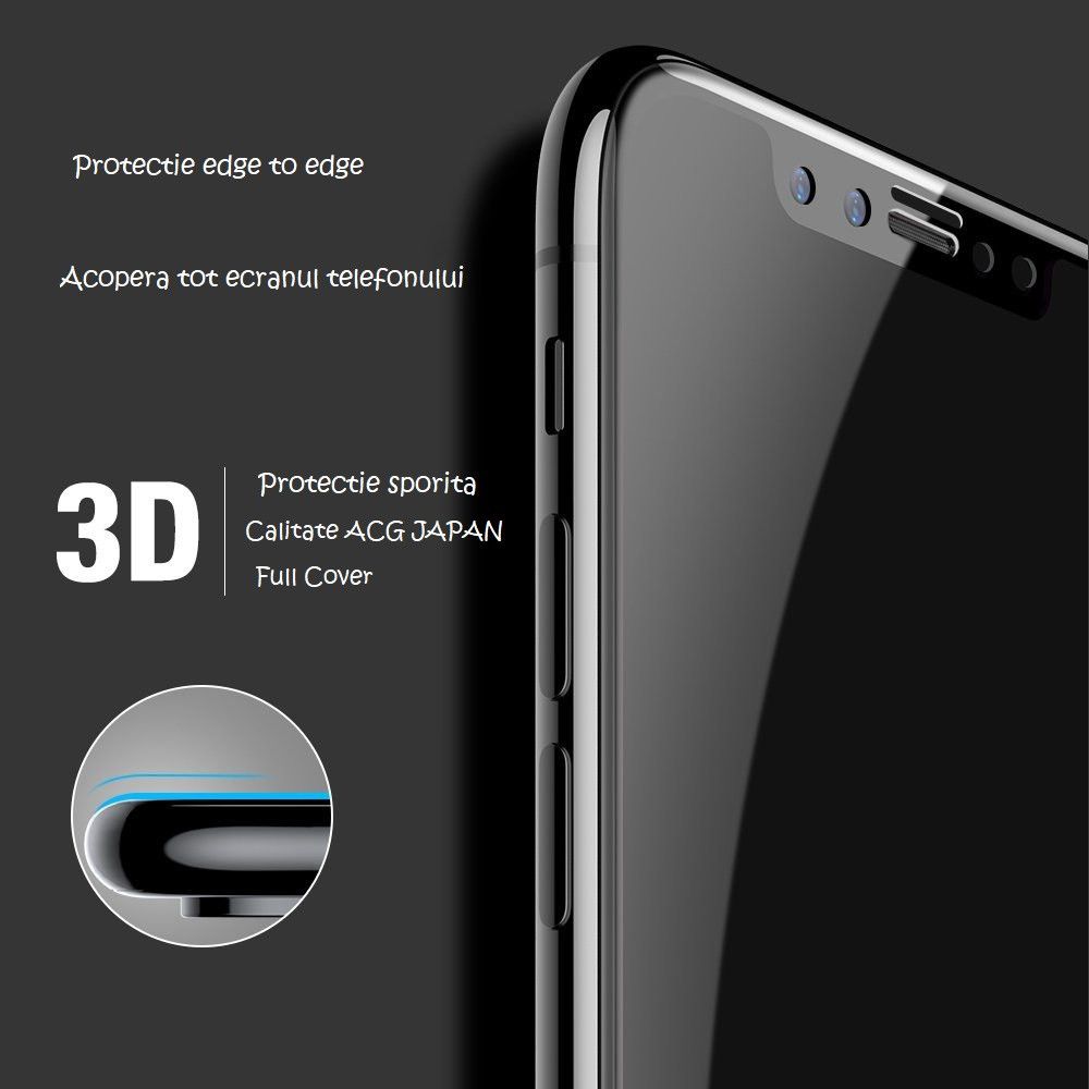 Folie Sticla Dr.Shield, Compatibila Apple iPhone X, Protectie Profesionala Ecran 3D, Full Cover- Negru