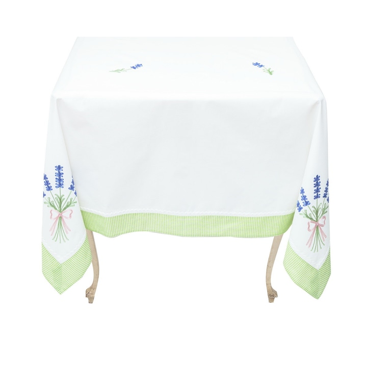 Valentini Bianco terítő, 100% pamut, fehér zöld színnel, 140x180 cm, BK048