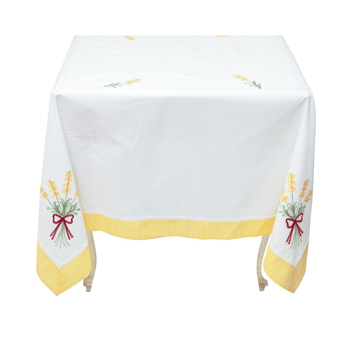 Fata de masa Valentini Bianco, 100% bumbac, culoare alb cu galben, 140x240 cm, BK048