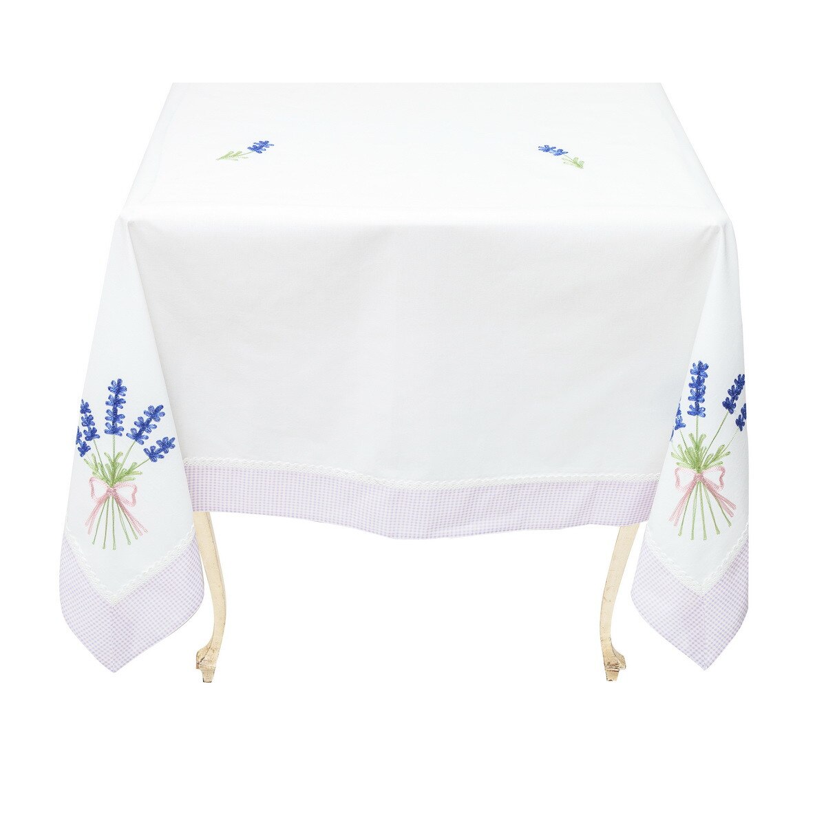 Fata de masa Valentini Bianco, 100% bumbac, culoare alb cu lila, 90x90 cm, BK048