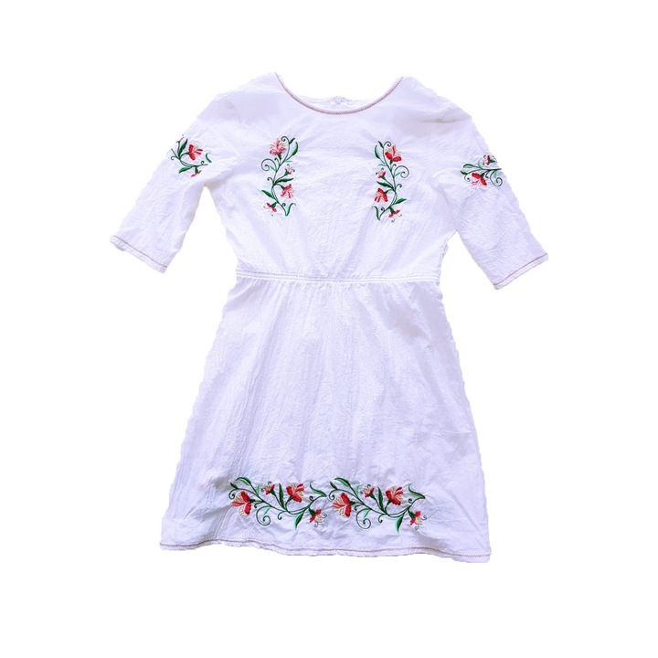 Рокля за момиче с флорална бродерия, Magic Mirror Fashion, бяла
