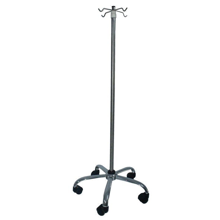 Stativ perfuzii EROND cu talpa polipropilena vopsita in argint 5 roti