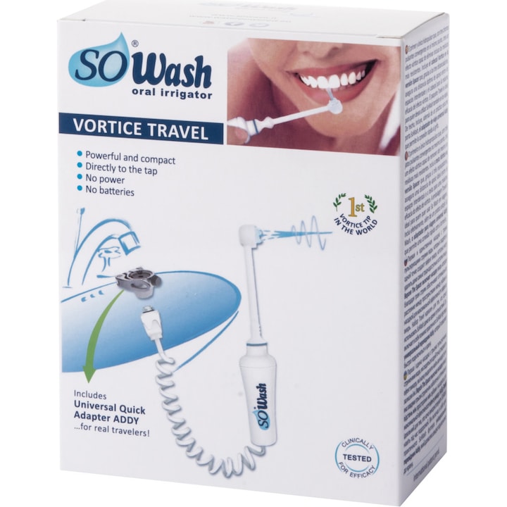 Dus bucal portabil So Wash Vortice Travel, accesoriu aspirare Vortex pentru aparat ortodontic, Alb
