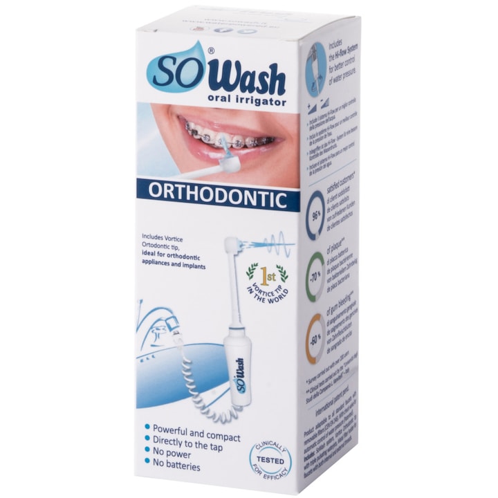 Dus bucal portabil So Wash pentru aparat ortodontic, accesoriu aspirare Vortex, Alb