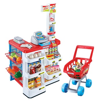 Set de joaca Supermarket copii, cu accesorii diferite si scanere electronice + cos de alimente, ATS Set de joaca Supermarket copii, cu accesorii diferite si scanere electronice + cos de alimente, ATS