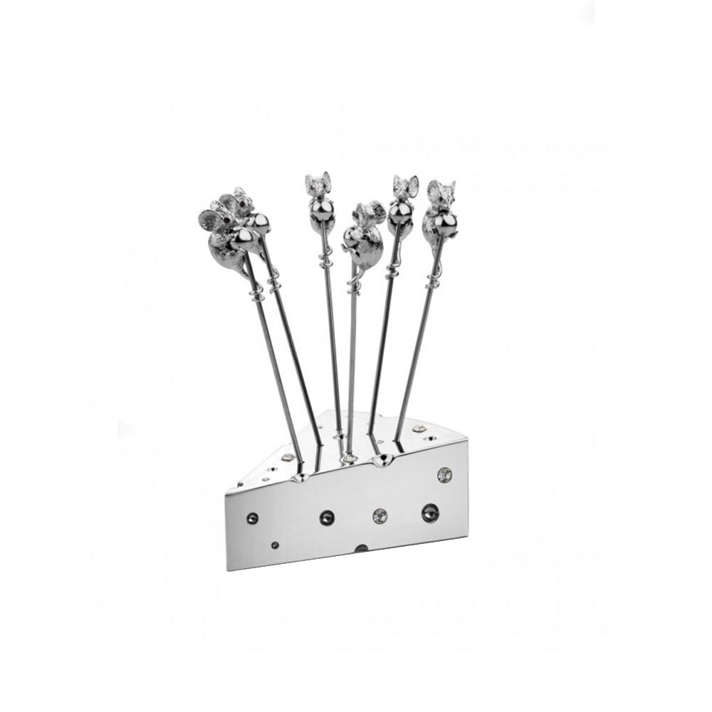 Set pentru aperitive Cheese Picks Mouse, 75 x 78 x 105 mm, Argintiu