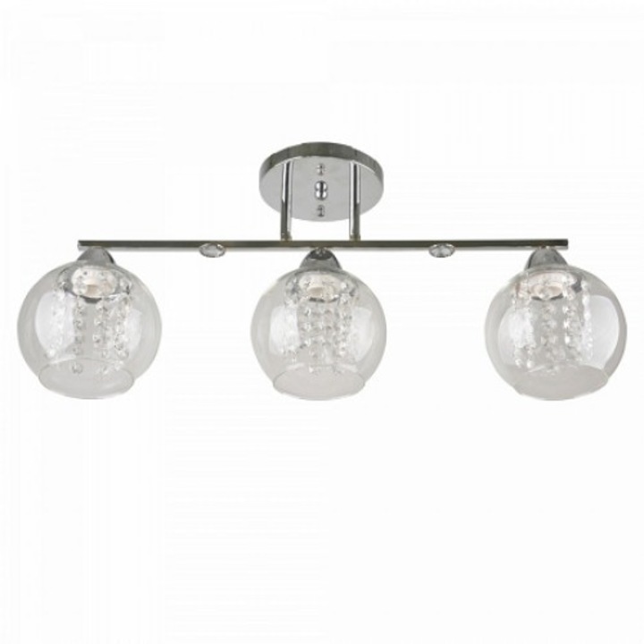Метален полилей Kara с прозрачен абажур с кристали, 3XE27, сребрист