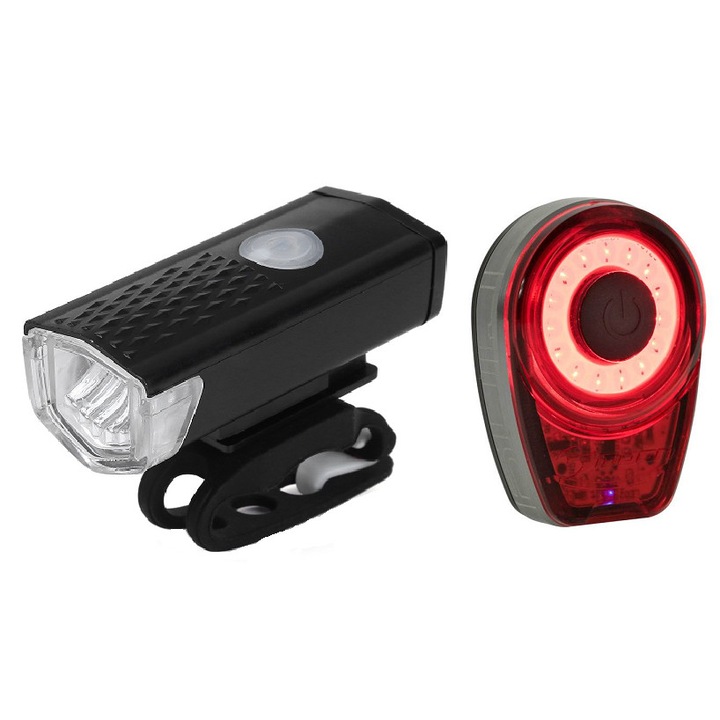 Set 2 bucati, far LED si stop egg, reincarcabile USB, 3 moduri luminare, negre