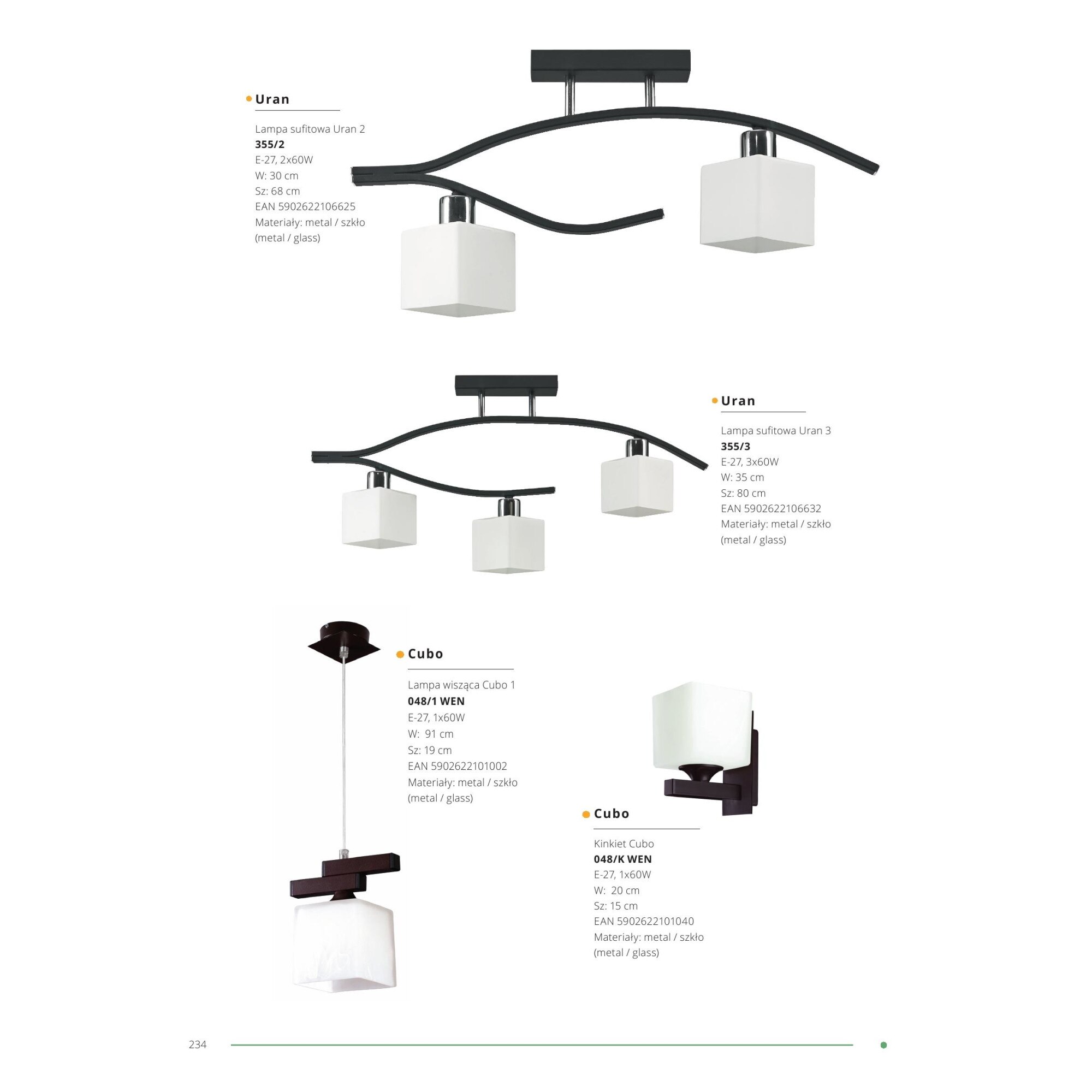 Pendul Lampex Cubo 4 din metal si sticla, Maro/Alb