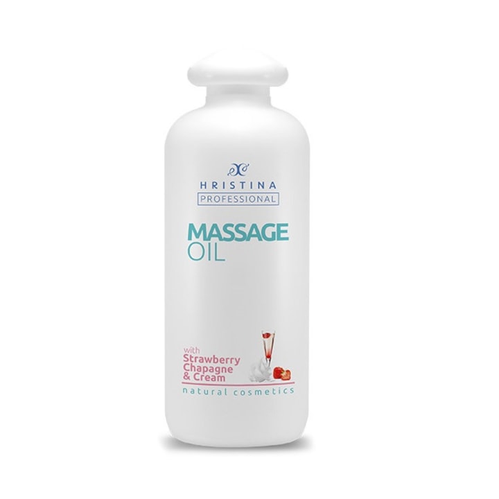 Масажно масло за тяло Hristina Cosmetics - Ягоди, Шампанско и Сметана, 500ml