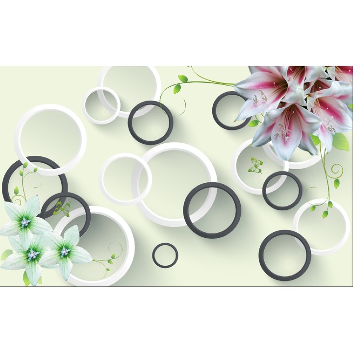 Fototapet Crini cu cercuri albe si negre, 400 x 250 cm