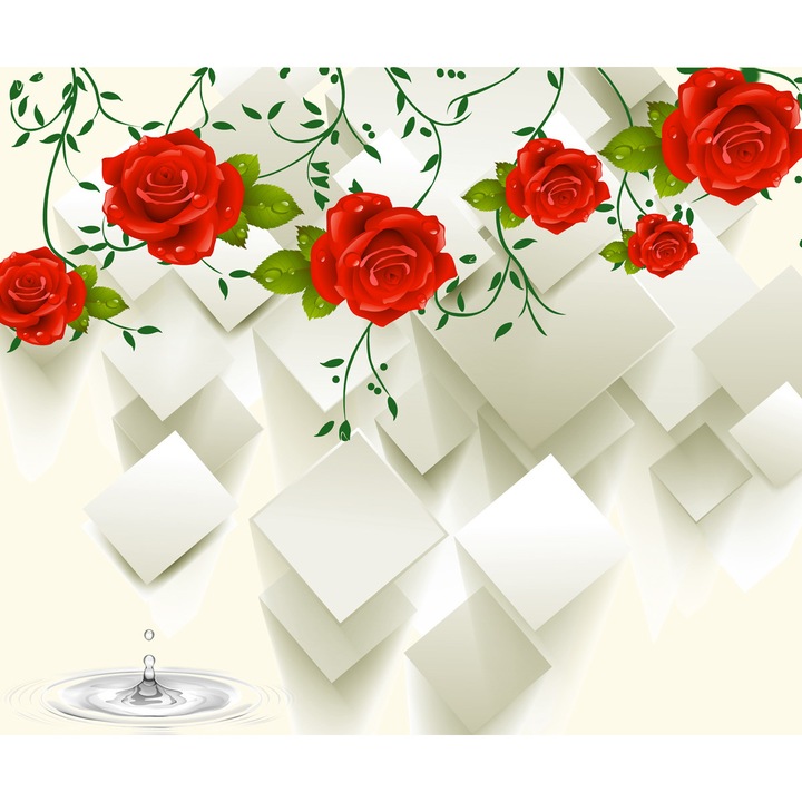 Fototapet Trandafiri rosii si patrate, 250 x 150 cm