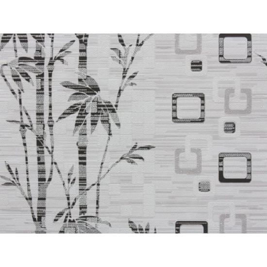 Tapet Slavyanski Oboi, Bambus 5094-10, modern flori si dungi, gri-negru, semilavabil, acrilic, pentru living sau dormitor