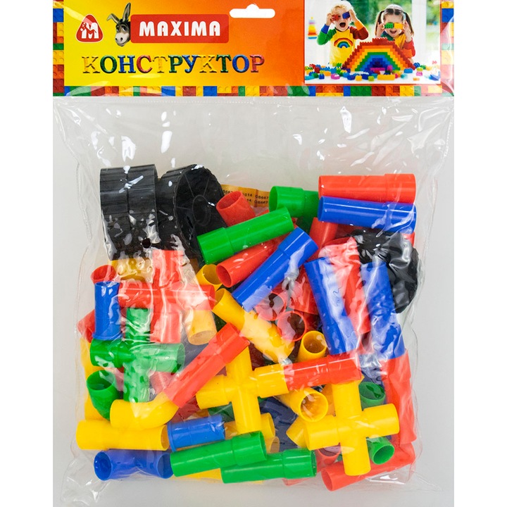 Set tuburi constructie, MAXIMA, 73 piese, Multicolor