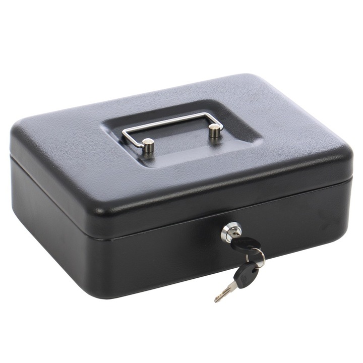 Caseta metalica pentru valori si bani, Favor, CB4, 250 x 180 x 90 mm, neagra, inchidere cheie