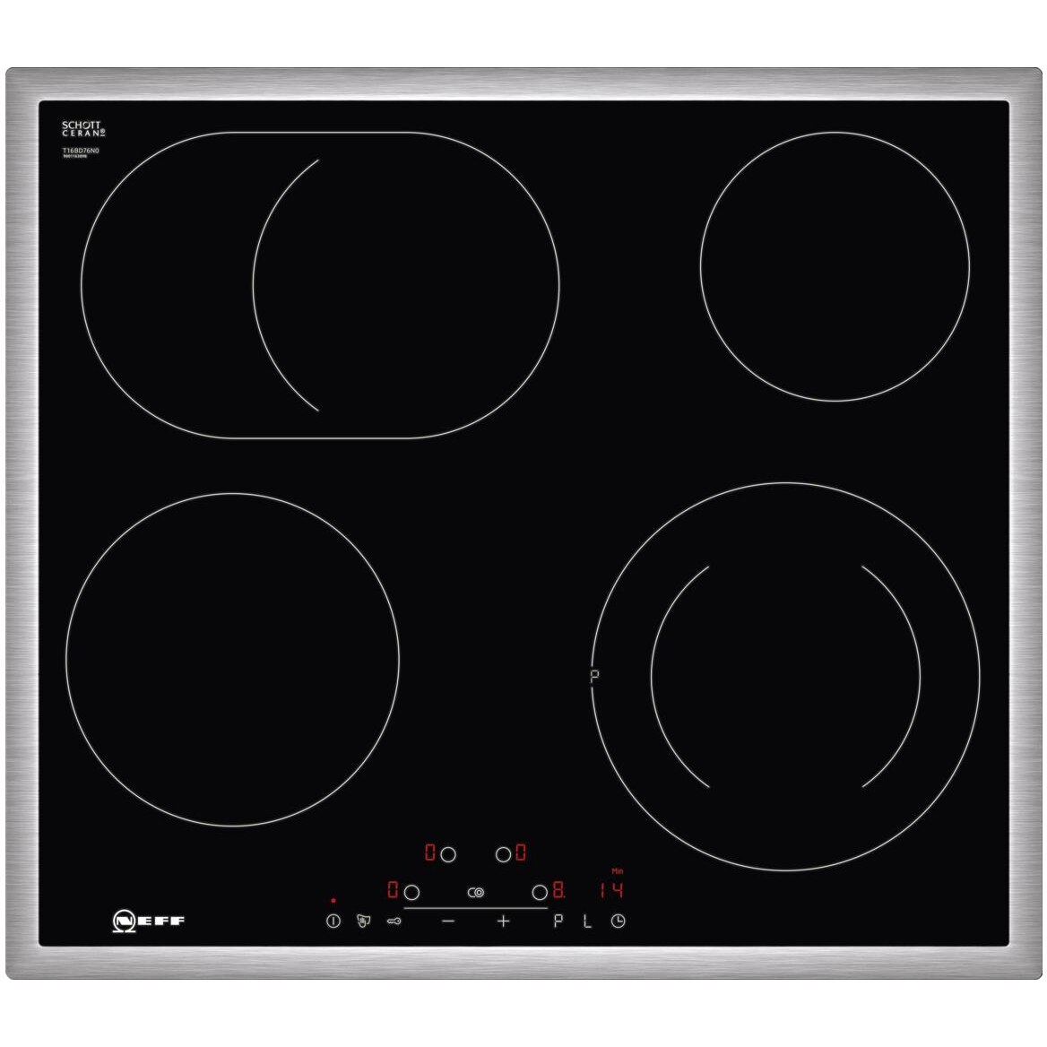 Plita incorpolabila Neff T16BD76N0, Vitroceramica, 4 zone de gatit, TouchControl, Afisaj digital, PotBoost, Timer, Indicator