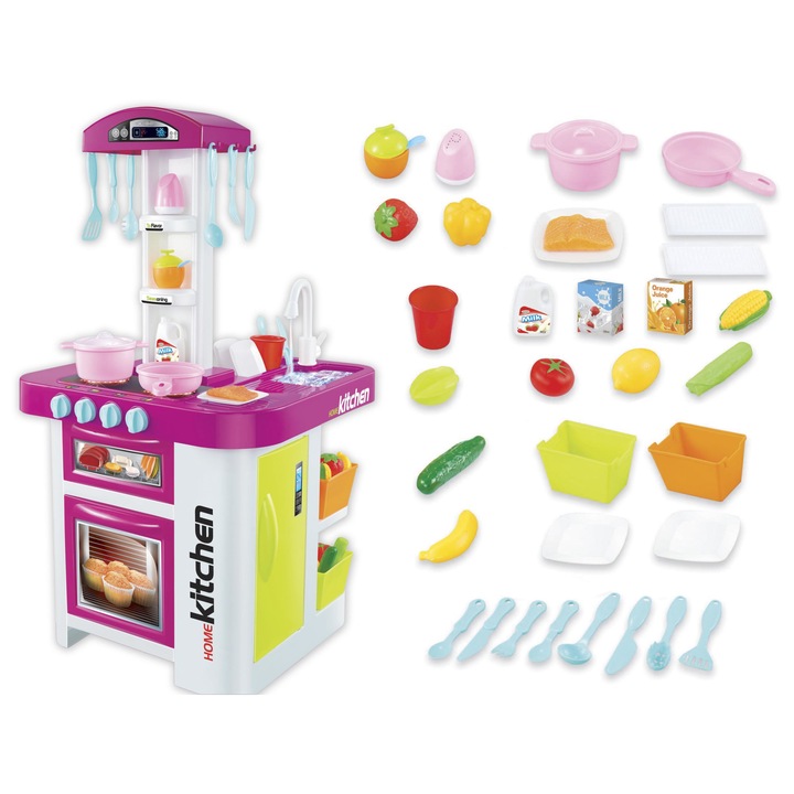 Bucatarie MULTIFUNCTIONALA Luxuri idealSTORE Master Chef XXL, 76Cm Inaltime, Lumini si Sunete Realiste, Ideala pentru dezvoltarea ABILITATILOR micutului tau, Multitudine de Accesorii, CUPTOR CU MICROUNDE, MASINA DE SPALAT VASE