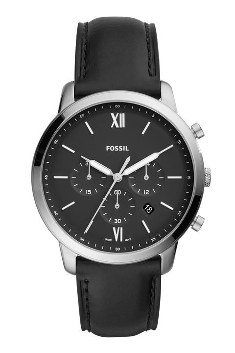 Fossil, Часовник Neutra с хронометър и кожена каишка, Черен