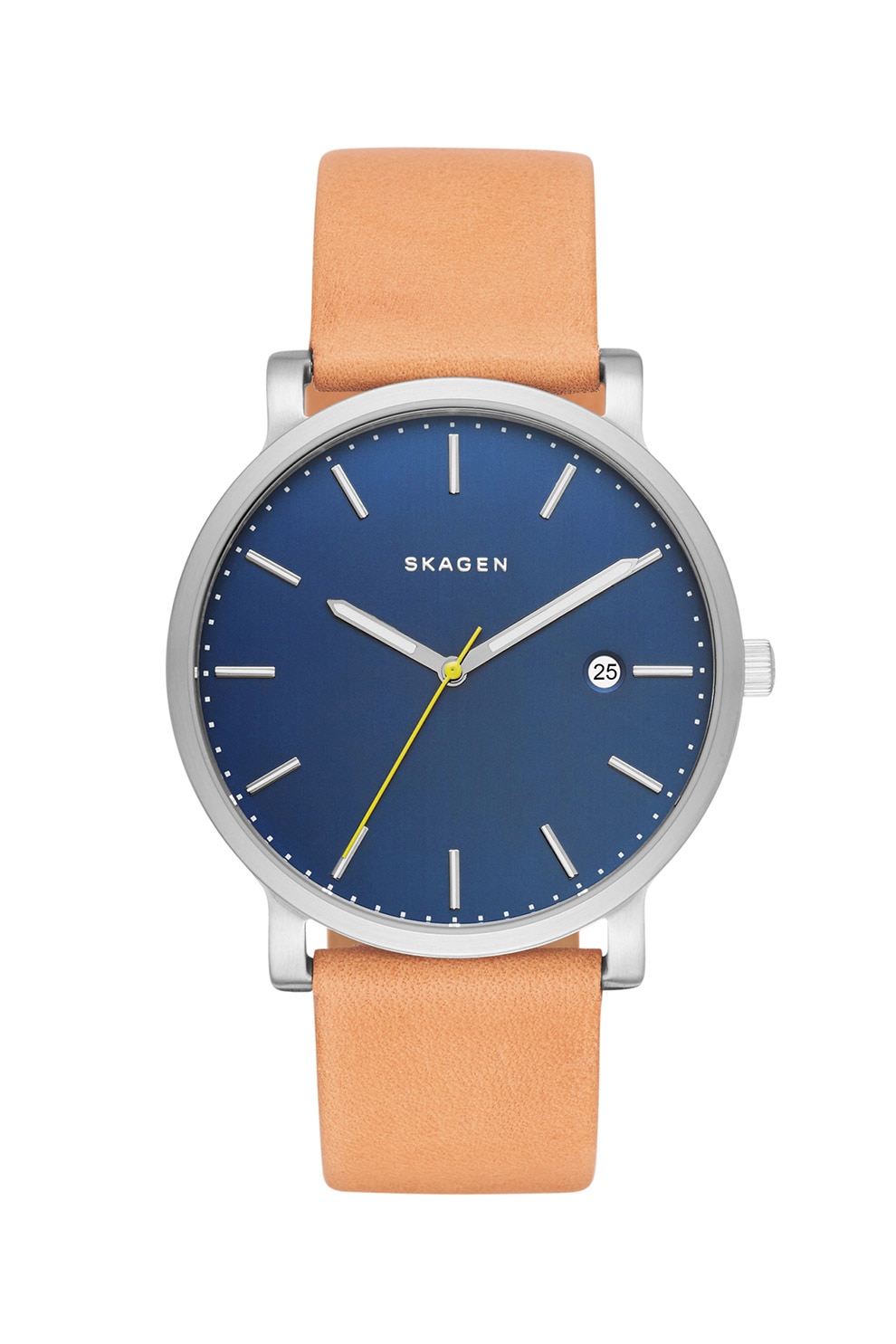 Skagen, Ceas rotund cu o curea de piele Hagen, Maro
