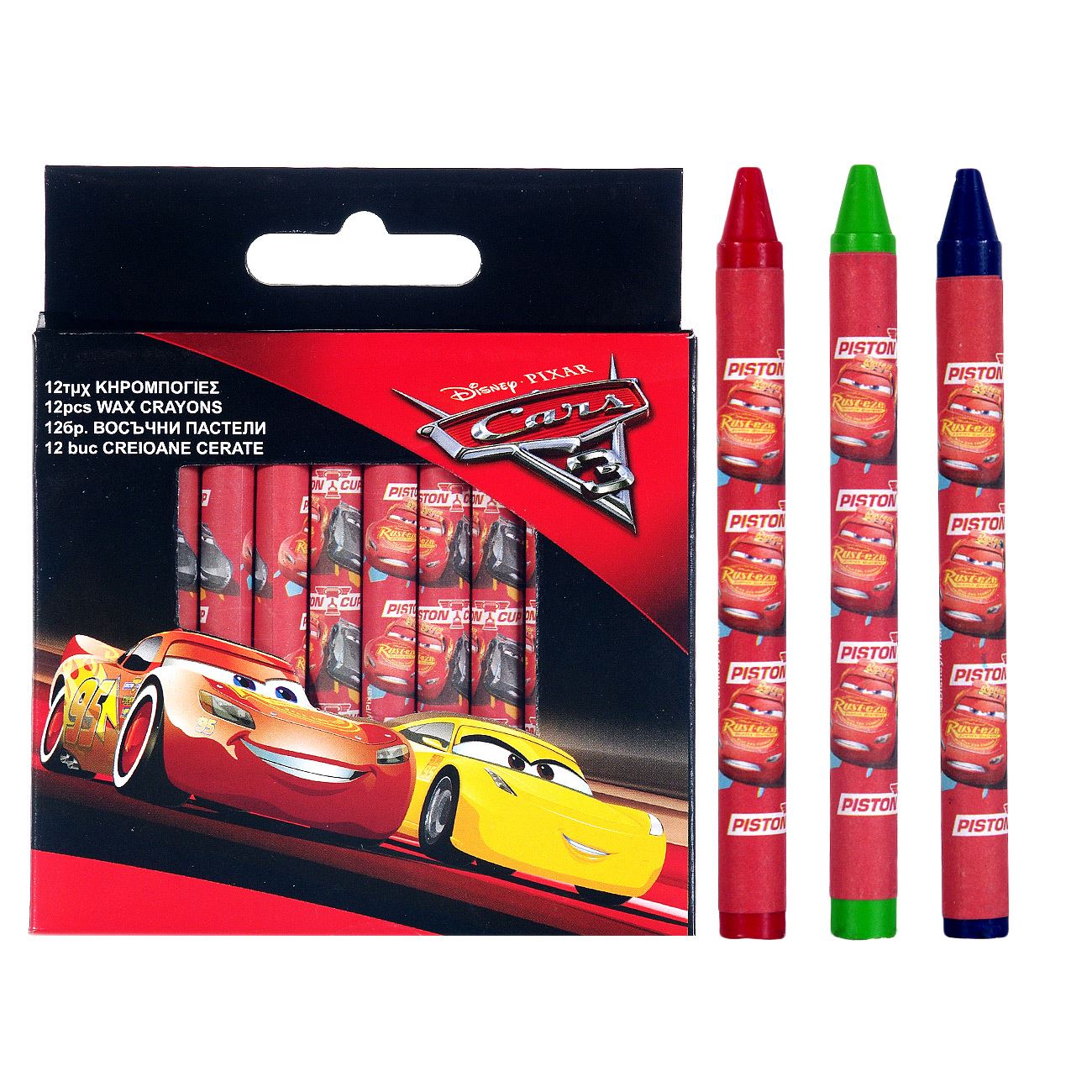 Creioane colorate, Zola®, din ceara, 12 bucati, model Cars, diferite culori
