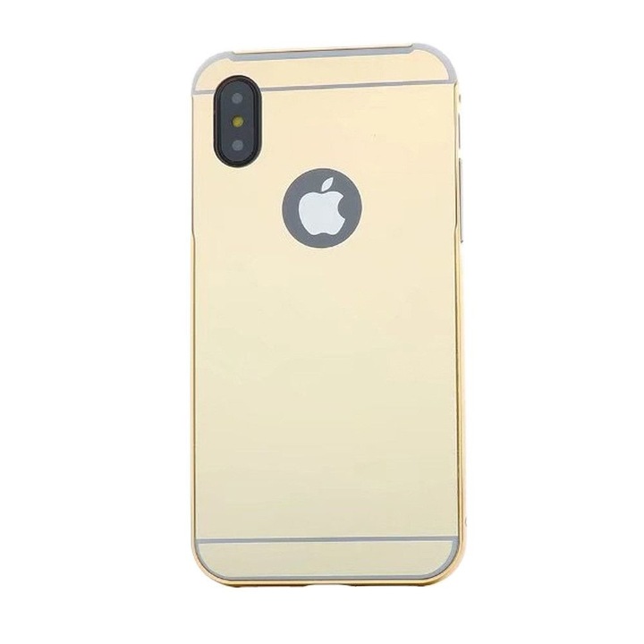 Защитен капак за iPhone X, златен, перфектно прилепване, огледален ефект и предно-задно фолио
