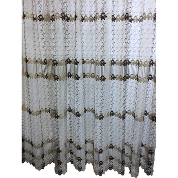 Perdea ivoire cu broderie maro 500x245cm cu rejansa by Liz Line - RD325 Perdea ivoire cu broderie maro 500x245cm cu rejansa by Liz Line - RD325