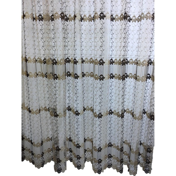 Perdea ivoire cu broderie maro, Roses by Liz Line 150x245cm cu rejansa - RD3215