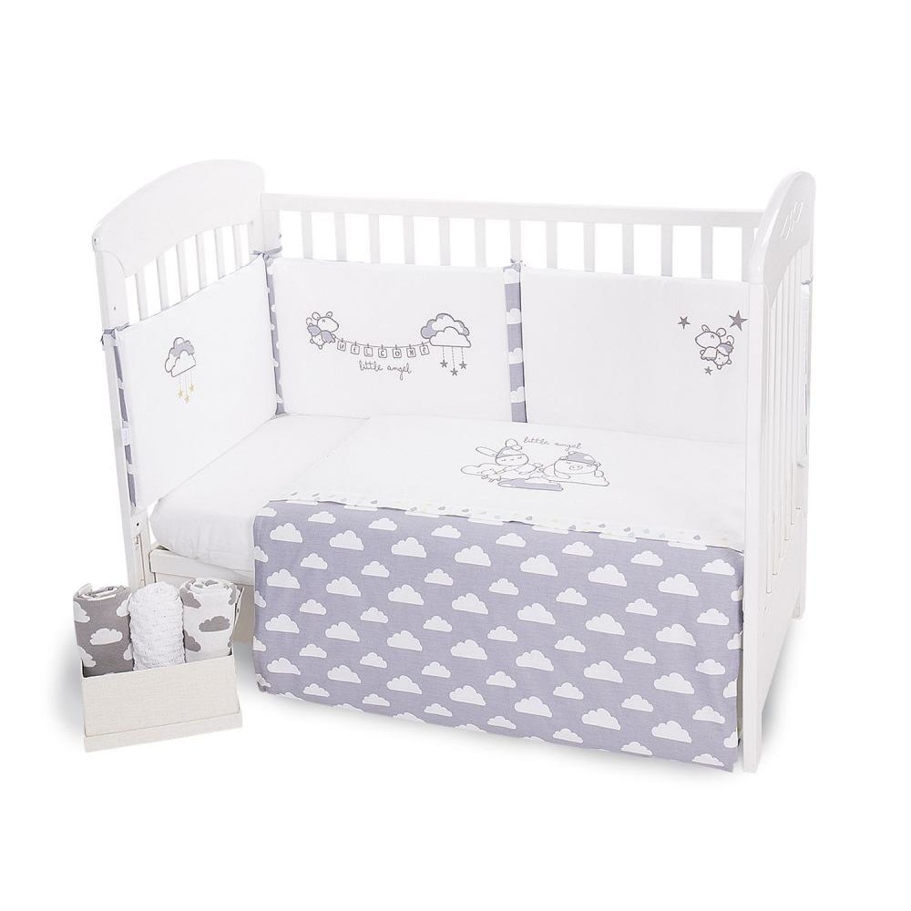 Lenjerie patut brodata cu 2 piese 140x70cm Little Angel Clouds