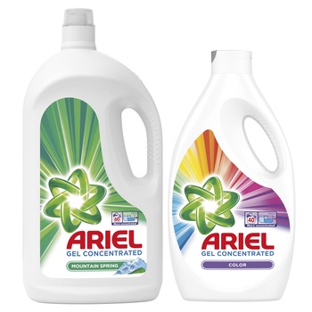 Pachet promo detergent lichid Ariel: Mountain Spring 60 spalari, 3.3L & Color 40 spalari, 2.2L Pachet promo detergent lichid Ariel: Mountain Spring 60 spalari, 3.3L & Color 40 spalari, 2.2L