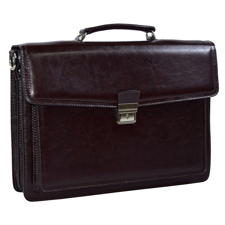 Servieta maro din piele naturala, model 08 unisex, MAGAZINULDEGENTI