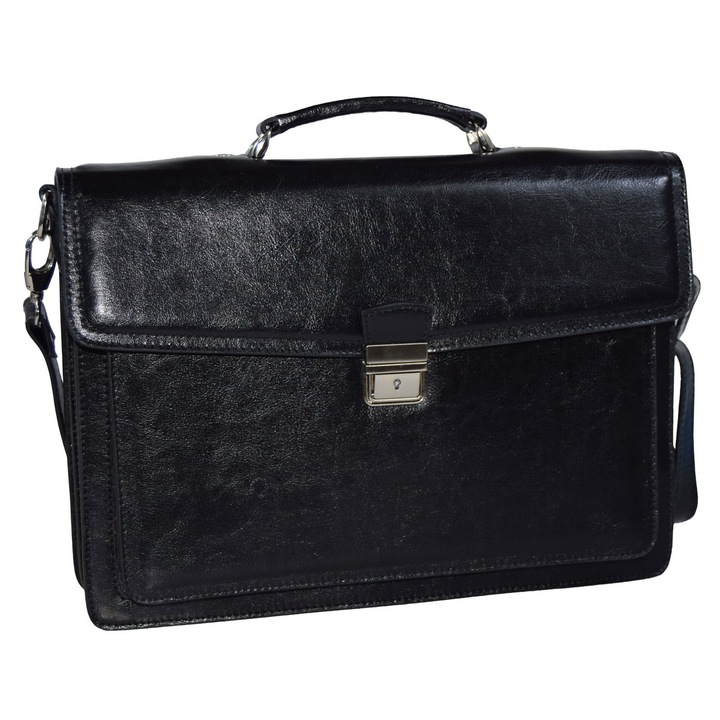 Servieta neagra din piele naturala, model 08 unisex, MAGAZINULDEGENTI