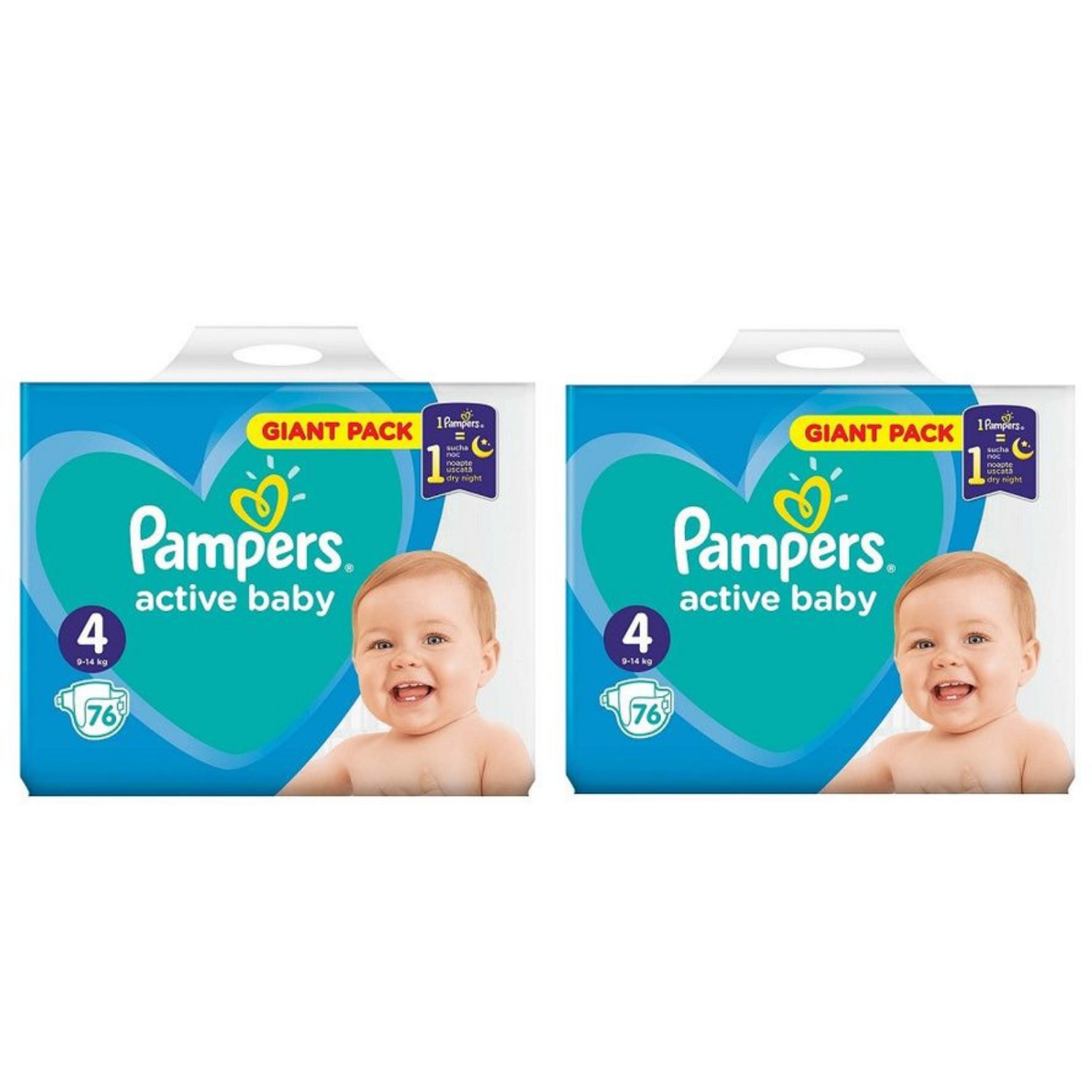 Lock Pile of position Scutece Pampers Active Baby Nr. 4, 9-14 Kg 2 x 76 Buc. 152 buc. Gigant Pack  - eMAG.ro