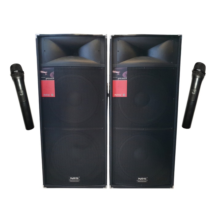 Professzionális aktív hangszórók 2 x 460 W, 2 Wi-Fi mikrofon, karaoke, Bluetooth, USB, kártya, rádió