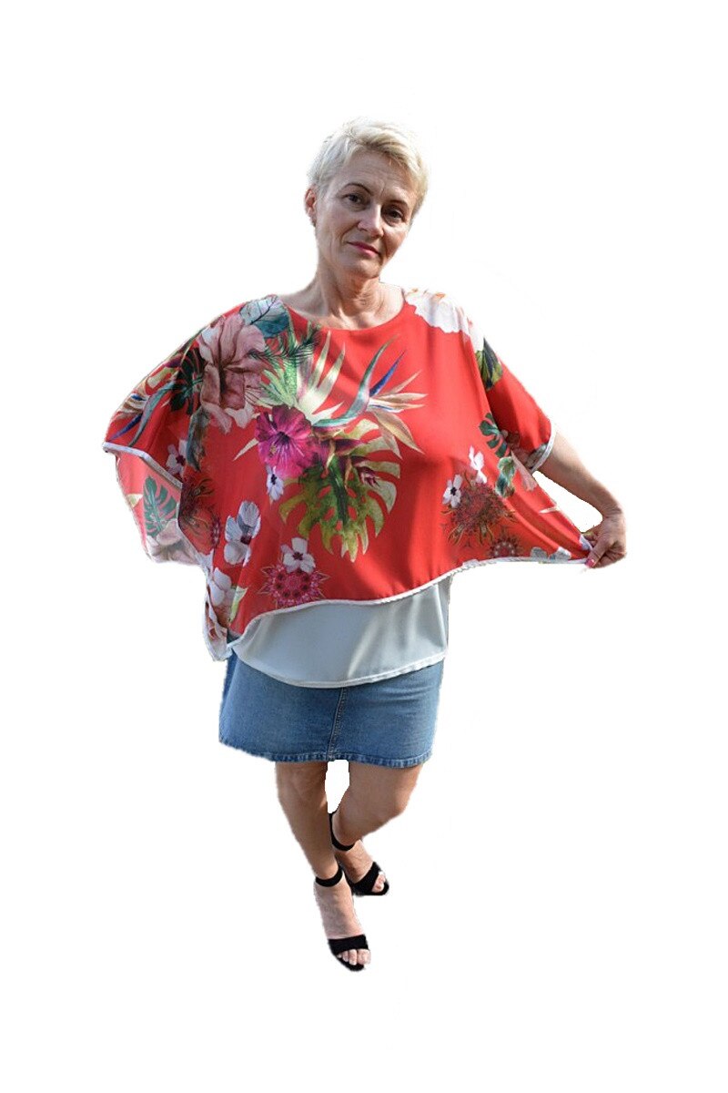 Bluza casual, imprimeu floral,D&J Exclusive, Rosu