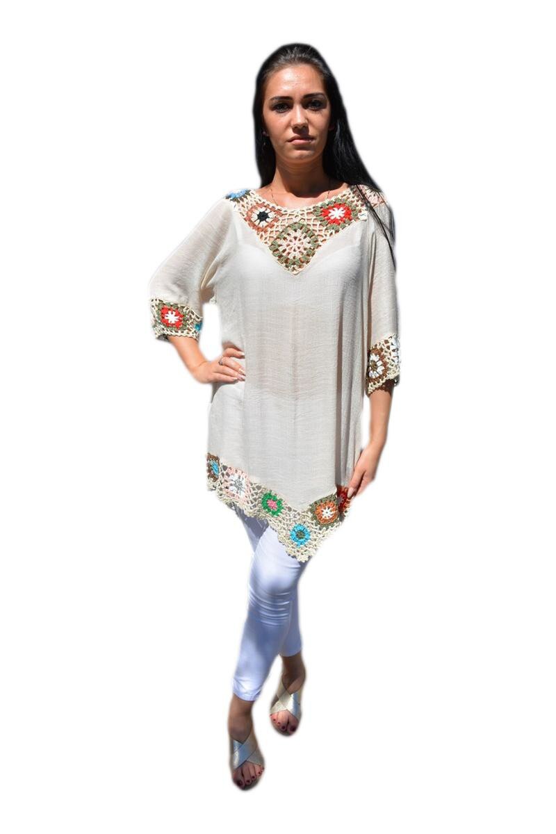 Bluza casual cu broderie traditionala, D&J Exclusive, Bej