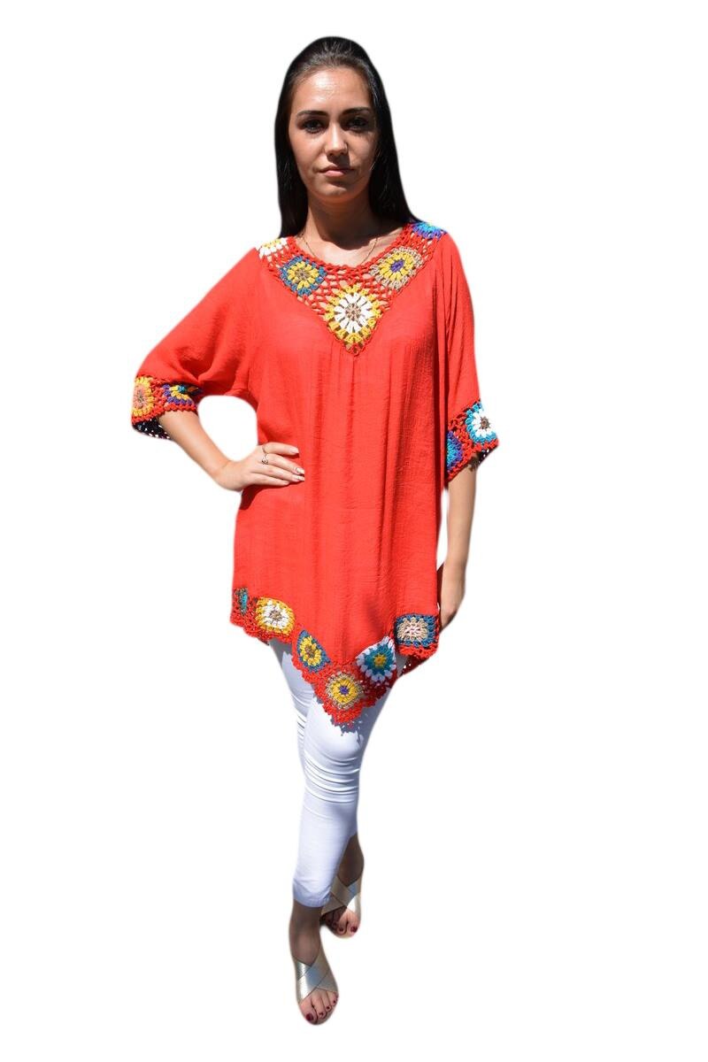 Bluza casual cu broderie traditionala, D&J Exclusive, Rosu