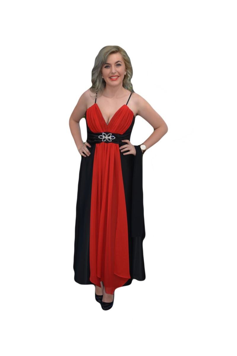 Rochie de seara din saten, D&J Exclusive, negru-rosu